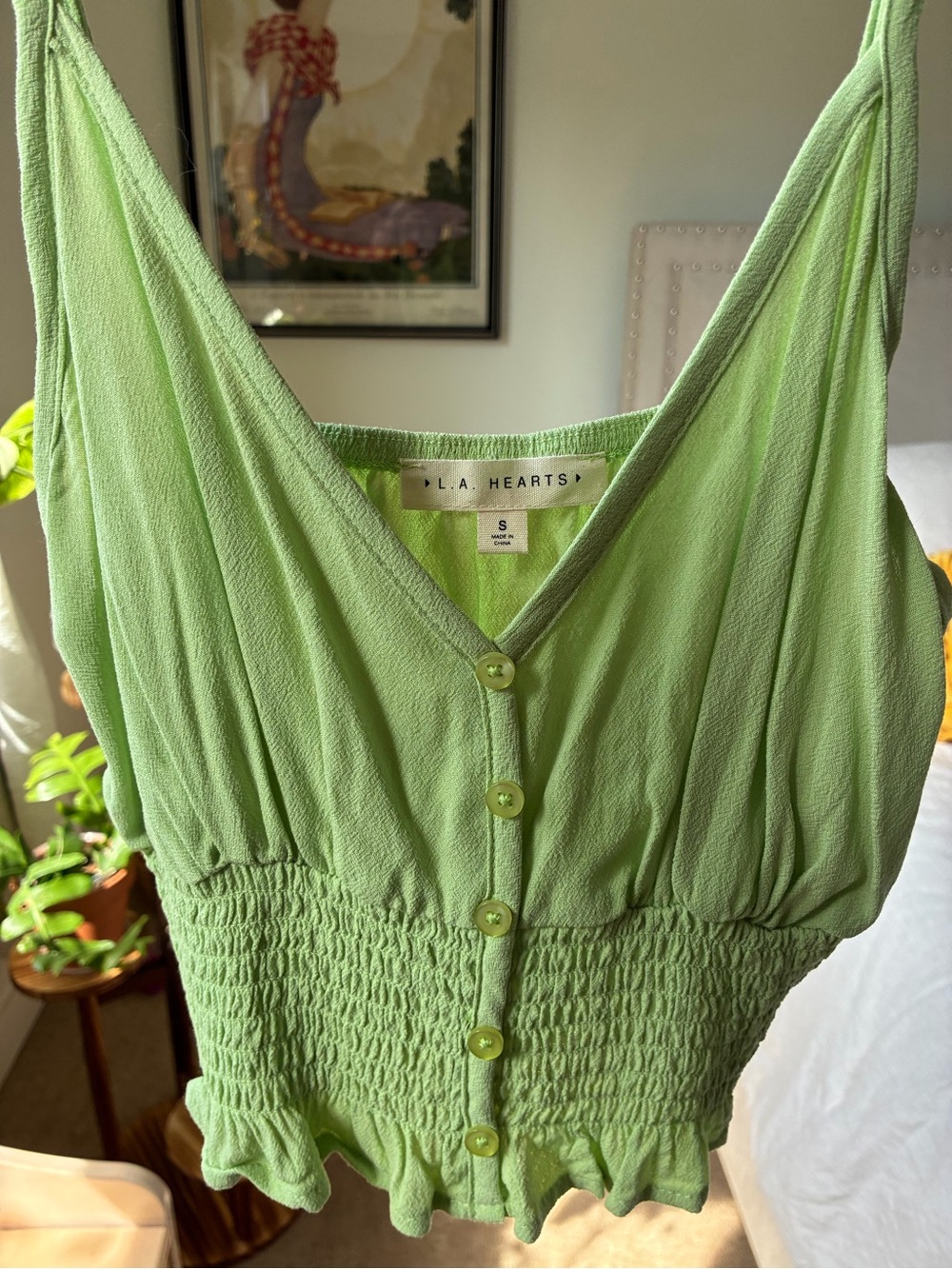 L.A. Hearts Lime Green Button-Front Smocked Tank